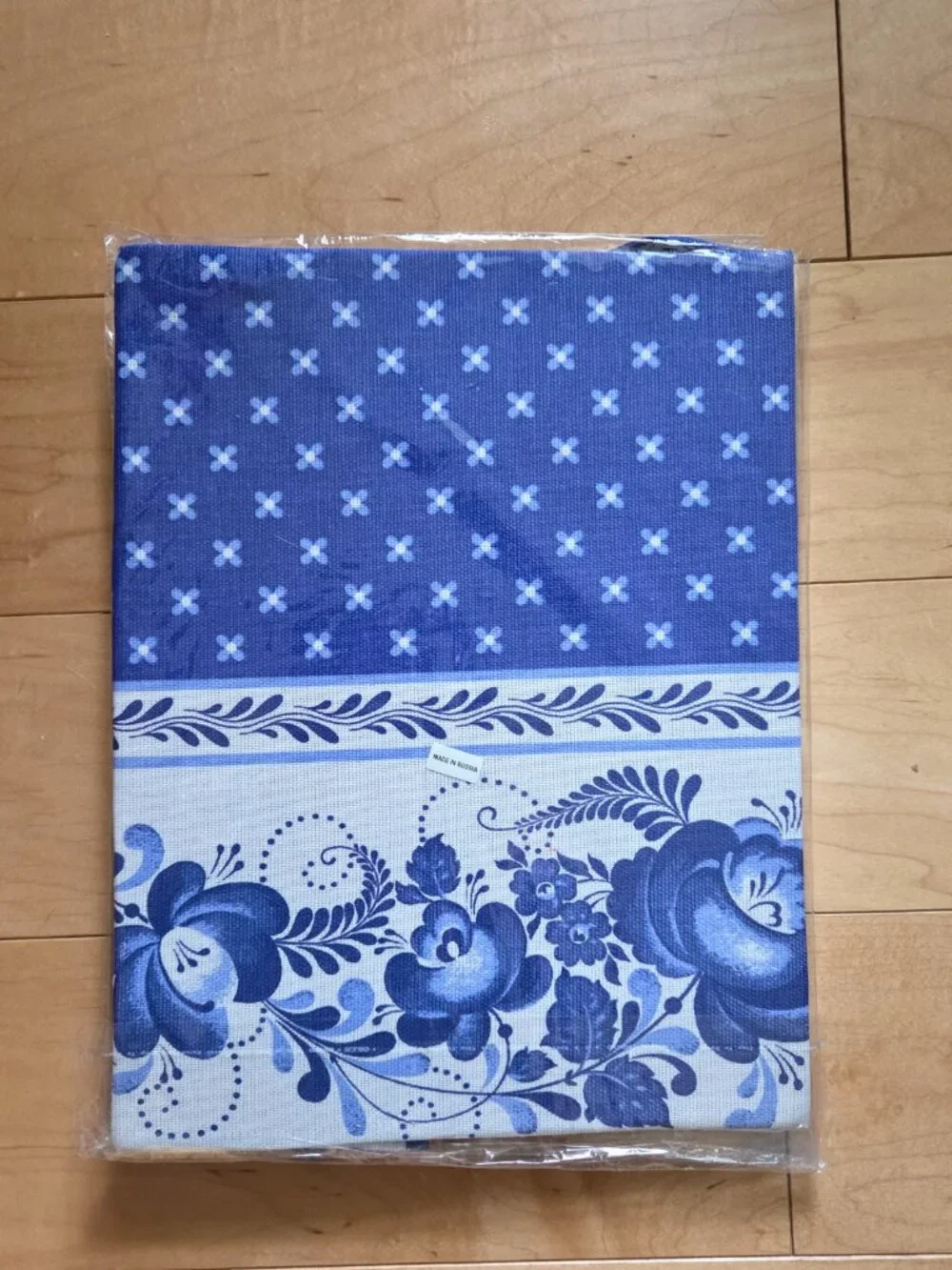 Russian 3pc Textile set Apron Mitt and an Potholder Blue Gzhel Floral Design